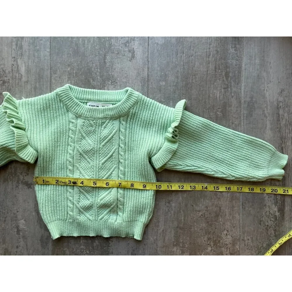 Toddler Girls Ruffle Trim Cable Knit Pullover Sweater Fashion Mint Green 2T